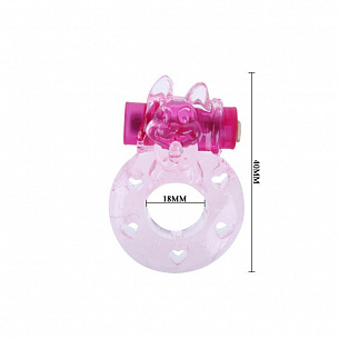 Розовое эрекционное виброкольцо с кошкой на вибропуле Baile BI-010082 - цена 