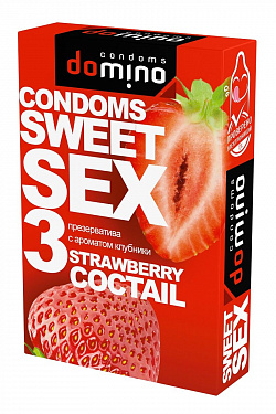 Презервативы для орального секса DOMINO Sweet Sex с ароматом клубничного коктейля  - 3 шт. Domino DOMINO Sweet Sex Strawberry Cocktail №3 с доставкой 