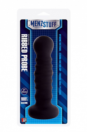 Чёрная рельефная пробка MENZSTUFF RIBBED PROBE - 21 см. Dream Toys 20921 - цена 