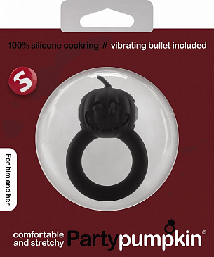 Чёрное эрекционное виброкольцо Party Pumpkin с тыквой Shots Media BV SLI164BLK - цена 